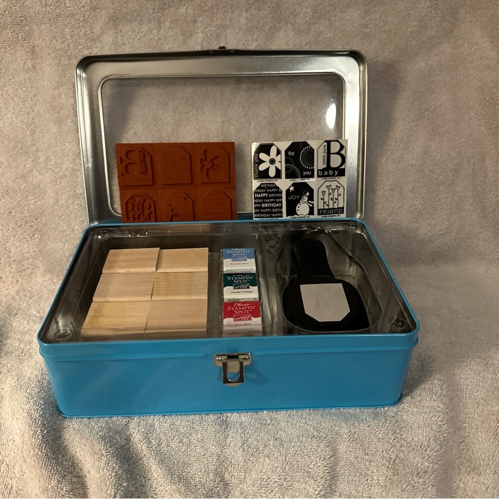 Stampin' Up! Box Terrific Tags 6 Rubber Stamps, Gift Tag Punch, 3 Inks  - used - Picture 2 of 4